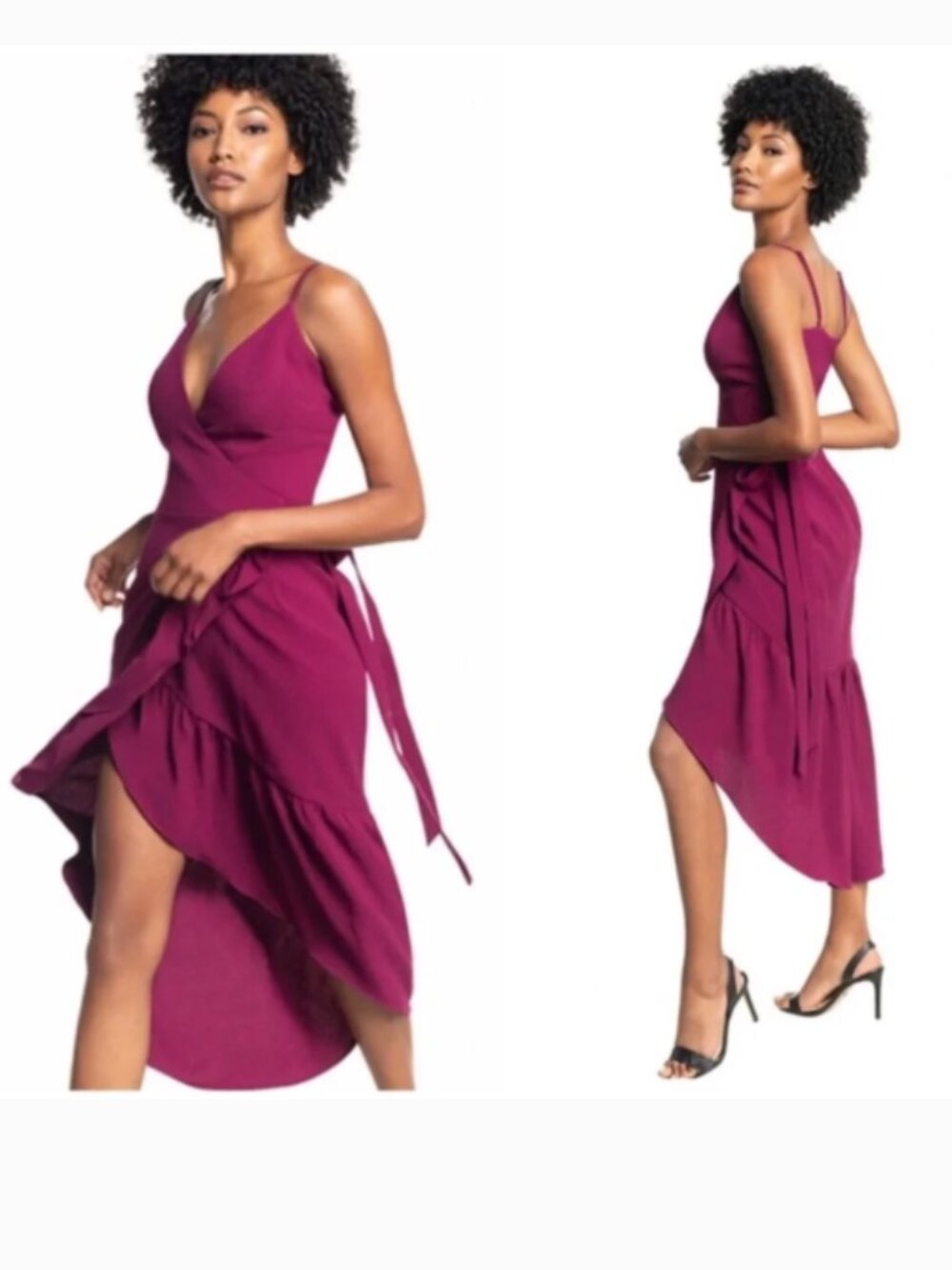 Dress the Population Daphine Wrap Dress Purple Midi Party Wedding Guest Size XS